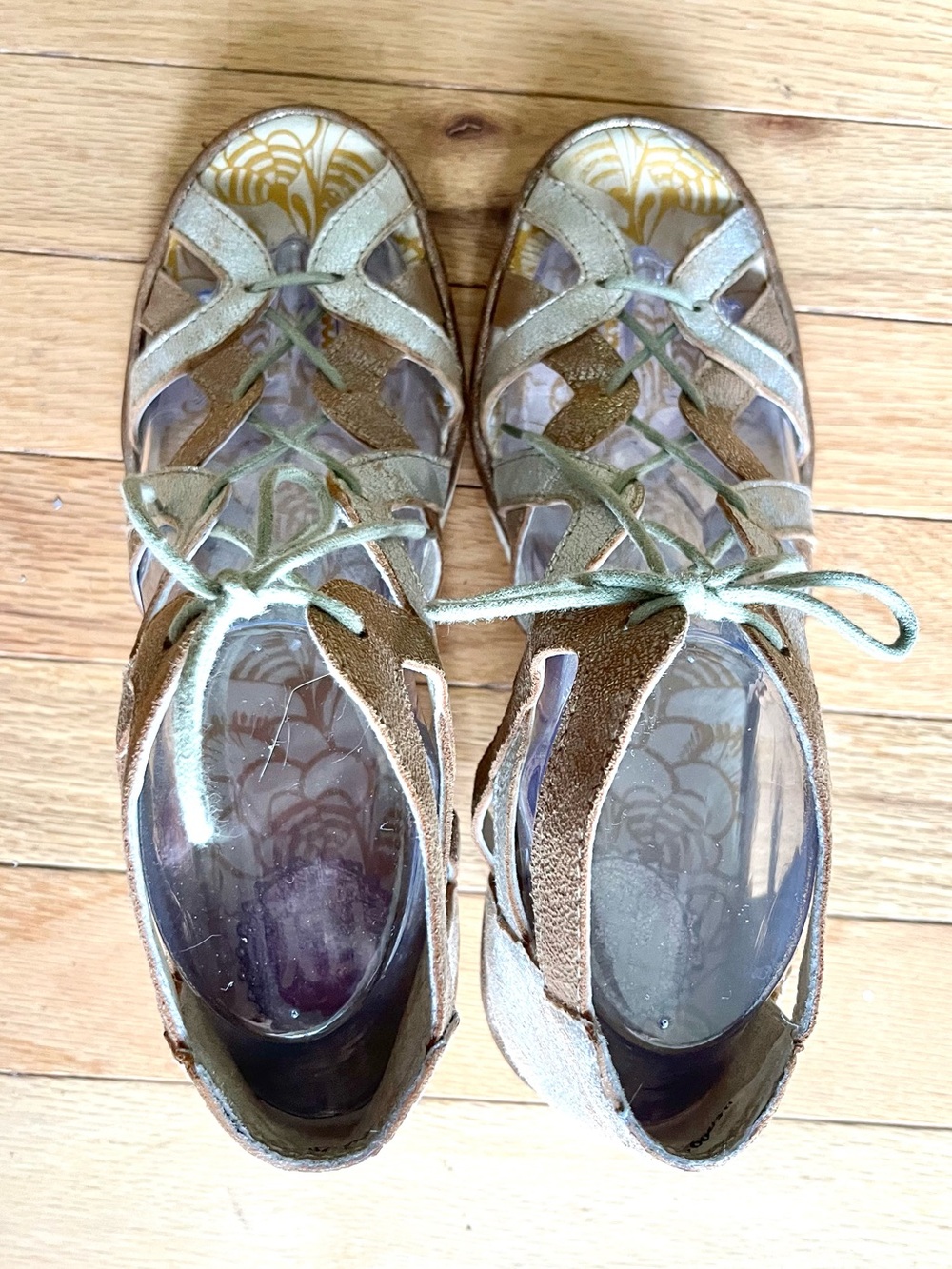 Fly London Sandals leather Strappy Metallic Gladiator “Want” Pearl/Luna Size 39 - Picture 5 of 14